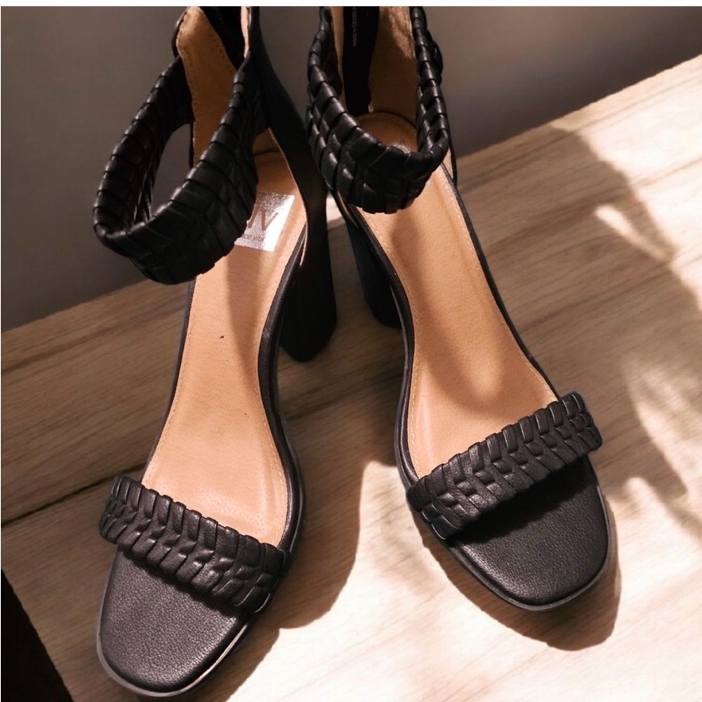 DV by Dolce Vita Braided Block Heel Sandals Black Size 8.5 Ankle Strap NEW